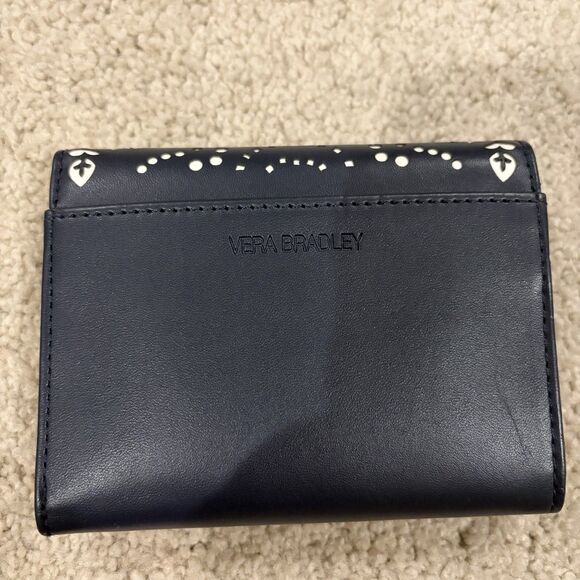 New Vera Bradley Wallet Morocco Navy Blue Laser Cut Petite Trifold Wallet Black - Picture 2 of 12